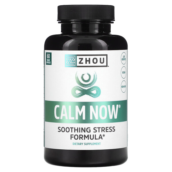 Calm Now, Формула для снятия стресса, 60 растительных капсул Zhou