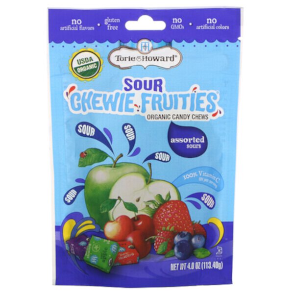 Sour Chewie Fruities, Organic Candy Chews, Assorted Sours, 4 oz (113.40 g) Torie & Howard