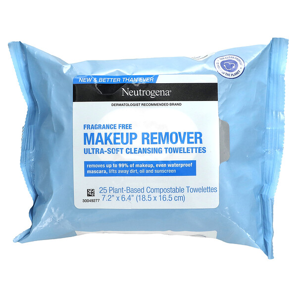 Очищающие салфетки для снятия макияжа, без запаха, 25 предварительно увлажненных салфеток Neutrogena