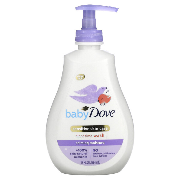 Baby, Уход за чувствительной кожей, ночное средство для умывания, успокаивающее увлажнение, 13 жидких унций (384 мл) Dove