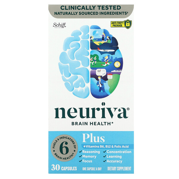 Neuriva Brain Health, Plus Vitamins B6, B12 & Folic Acid, 30 Capsules (Капсулы) Schiff