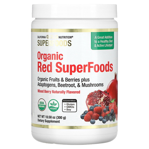 SUPERFOODS — Органические красные суперпродукты, ягодная смесь, 10,58 унции (300 г) California Gold Nutrition