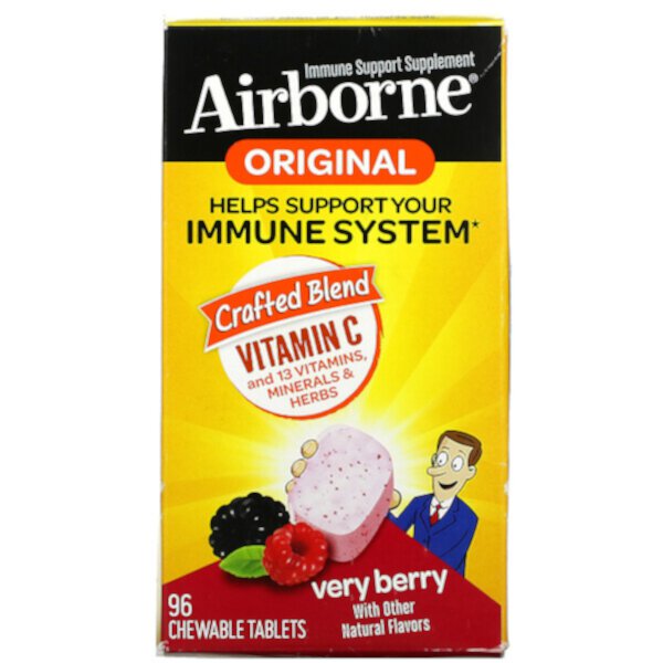Оригинальная добавка для поддержки иммунитета, очень ягодная, 96 жевательных таблеток AirBorne