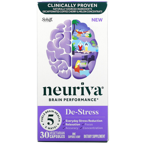 Neuriva Brain Performance, Снятие стресса, 30 вегетарианских капсул Schiff