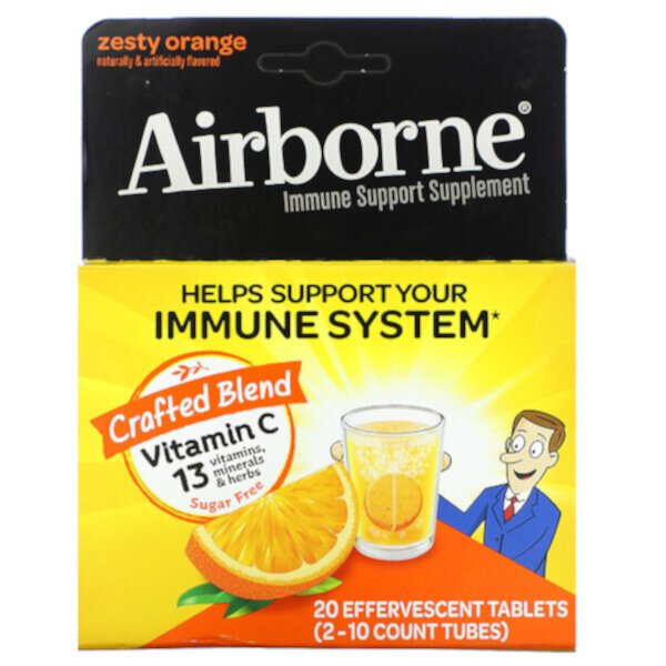 Добавка для поддержки иммунитета, пикантный апельсин, 2 тюбика, по 10 шипучих таблеток в каждом AirBorne