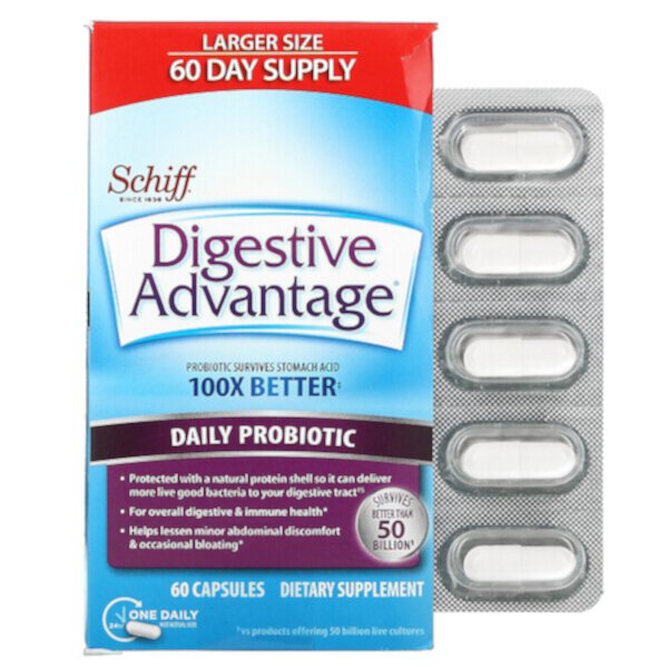 Digestive Advantage, Ежедневный пробиотик, 60 капсул Schiff