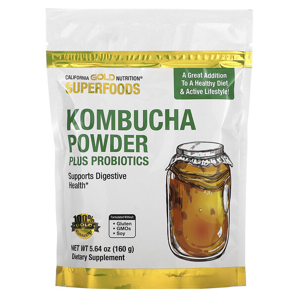 SUPERFOODS - Kombucha Powder Plus Probiotics, 5.64 oz (160 g) California Gold Nutrition
