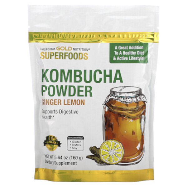 SUPERFOODS - Kombucha Powder, Ginger Lemon, 5.64 oz (160 g) California Gold Nutrition