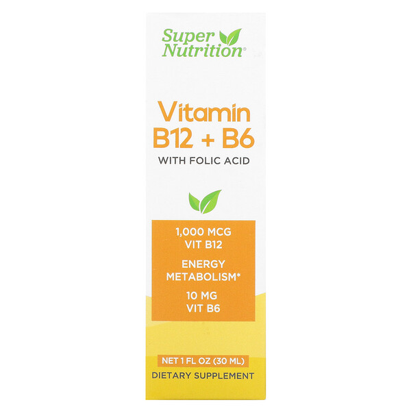 Витамин B12 + B6 с фолиевой кислотой, 1 жидкая унция (30 мл) Super Nutrition
