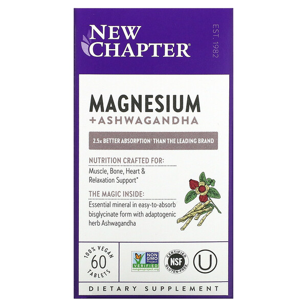 Магний + Ашваганда - 60 веганских таблеток - New Chapter New Chapter