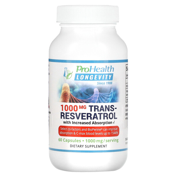 Trans-Resveratrol with Increased Absorption, 500 mg, 60 Capsules ProHealth Longevity