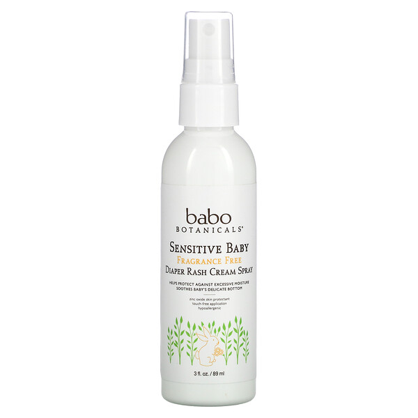 Sensitive Baby, Diaper Rash Cream Spray, Fragrance Free, 3 fl oz (89 ml) Babo Botanicals