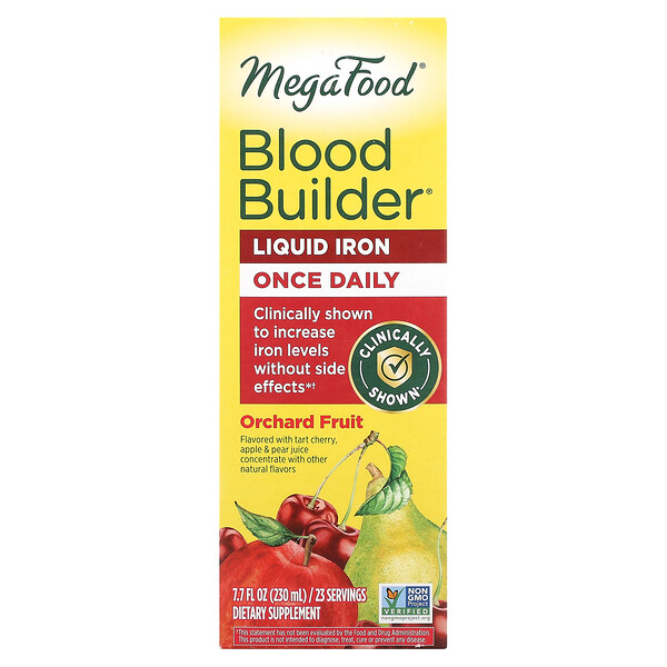 Blood Builder Liquid (Жидкость) Iron, Once Daily, Orchard Fruit, 7.7 fl oz (Жидкие унции) (230 ml) MegaFood