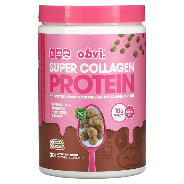Super Collagen Protein, какао-хлопья, 390 г (13,79 унции) Obvi
