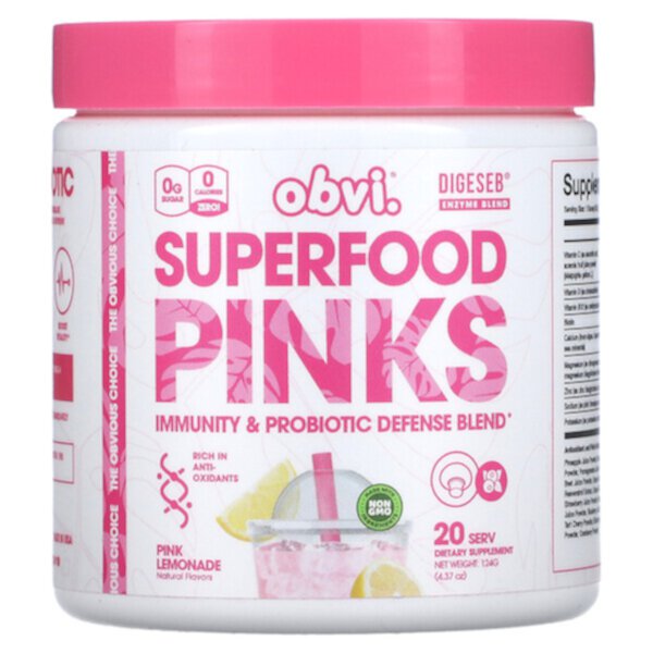 Superfood Pinks, Розовый лимонад, 4,37 унции (124 г) Obvi