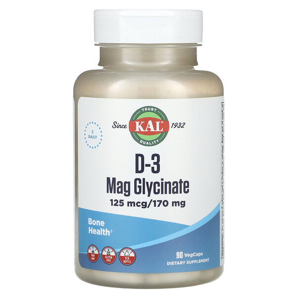D-3 Mag Glycinate - 125 мкг/170 мг - 90 ВегКапс - KAL KAL