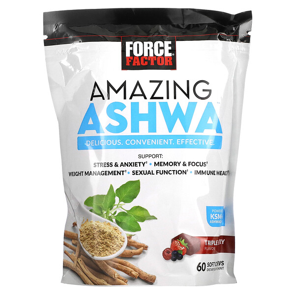 Amazing Ashwa, Тройная ягода - 60 жевательных конфет - Force Factor Force Factor
