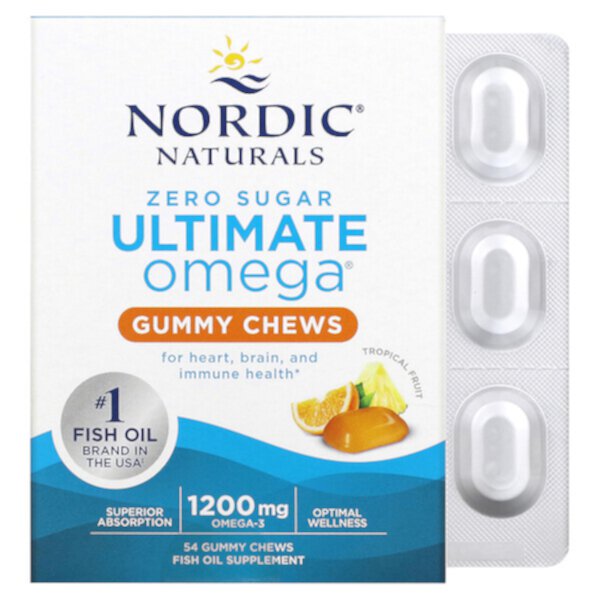 Ultimate Omega, Тропические фрукты, 1200 мг, 54 жевательные конфеты (600 мг на конфету) - Nordic Naturals Nordic Naturals