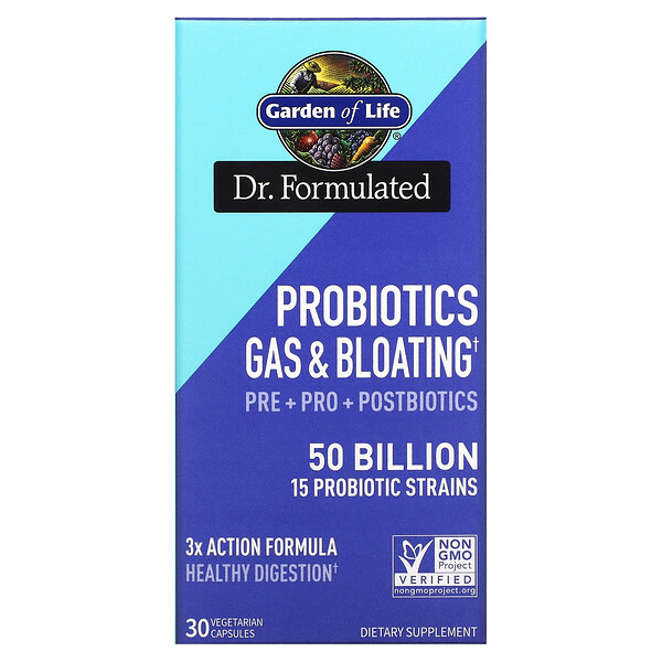 Probiotics Gas & Bloating, 50 Billion, 30 Vegetarian Capsules (Вегетарианские капсулы) Garden of Life