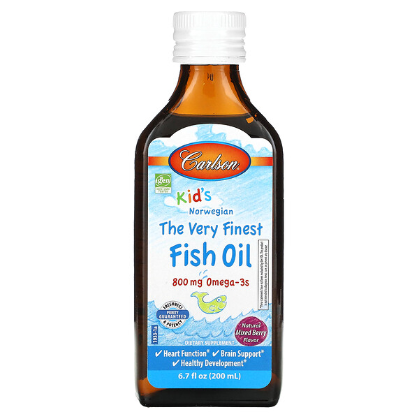Kids, The Very Finest Fish Oil, Natural Mixed Berry , 800 mg, 6.7 fl oz (200 ml) Carlson