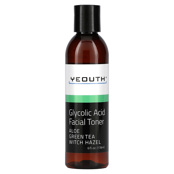 Glycolic Acid Facial Toner, Aloe Green Tea Witch Hazel, 6 fl oz (178 ml) Yeouth