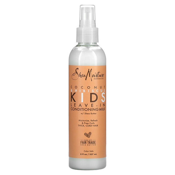 Kids, Leave-In Conditioning Milk with Shea Butter, Thick, Curly Hair, Coconut & Hibiscus, 8 fl oz (237 ml) SheaMoisture