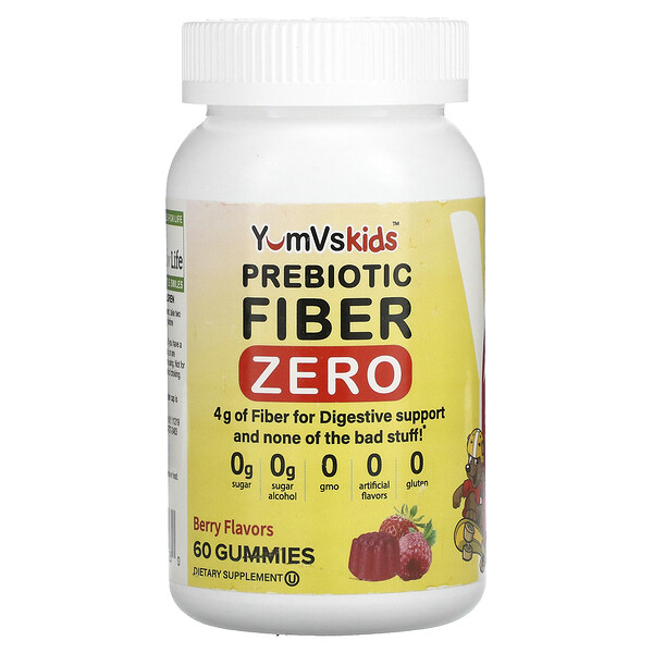 Пребиотик Fiber Zero, ягоды, 2 г, 60 жевательных конфет Yum V's