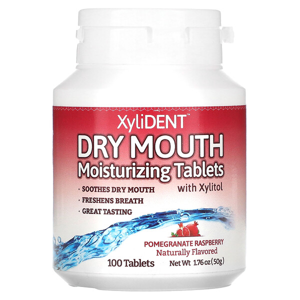 Dry Mouth, Moisturizing Tablets with Xylitol, Pomegranate Raspberry, 100 Tablets XyliDENT
