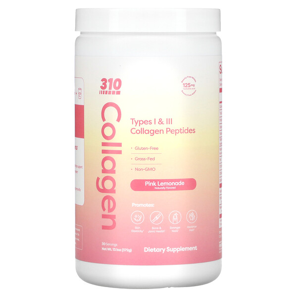 Collagen, Коллагеновые пептиды типов I и III, розовый лимонад, 13,1 унции (372 г) 310 Nutrition