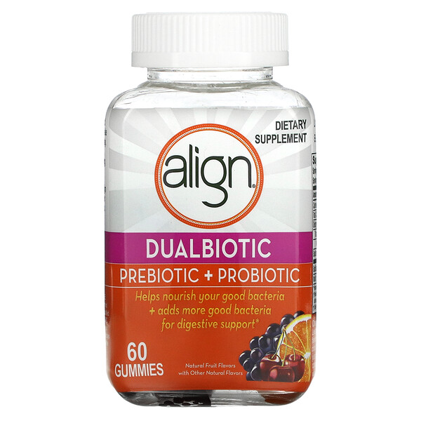 Dualbiotic, Пребиотик + Пробиотик, натуральные фрукты, 60 жевательных конфет Align