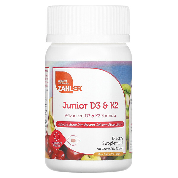 Junior D3 & K2, Peach Apricot , 90 Chewable Tablets Zahler