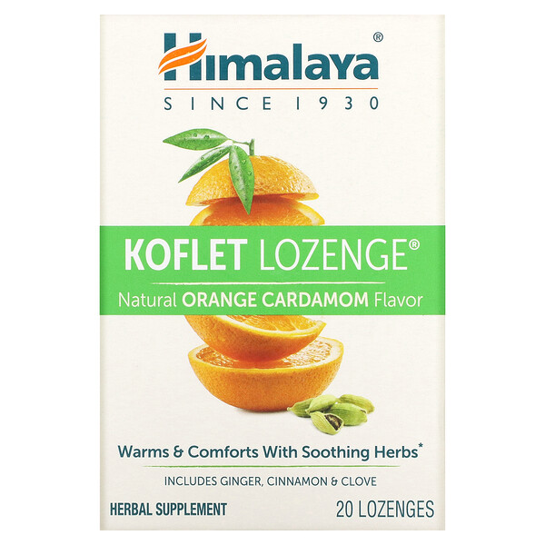 Koflet Lozenge, натуральный апельсиновый кардамон, 20 пастилок Himalaya