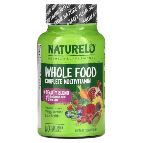 Полный мультивитамин Whole Food + Комплекс для красоты - 60 вегетарианских капсул - NATURELO NATURELO