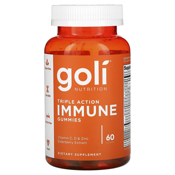 Жевательные конфеты тройного действия для иммунитета, 60 жевательных конфет Goli Nutrition