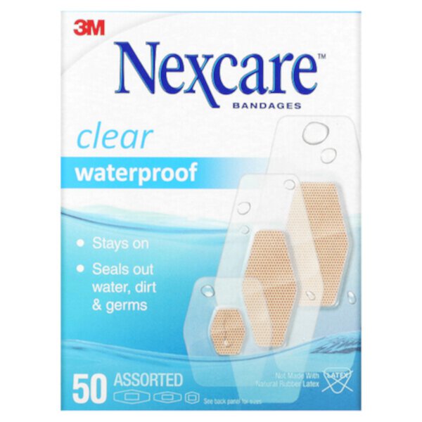 Clear Waterproof Bandages, 50 Assorted Sizes Nexcare