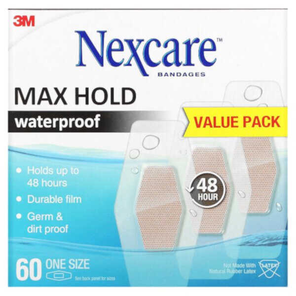 Waterproof Bandages, Max Hold, 60 One Size Bandages Nexcare