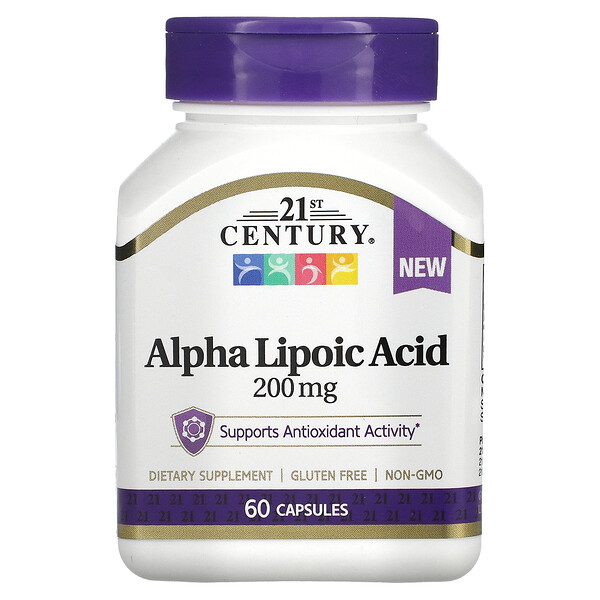 Альфа-липоевая кислота, 200 мг, 60 капсул 21st Century