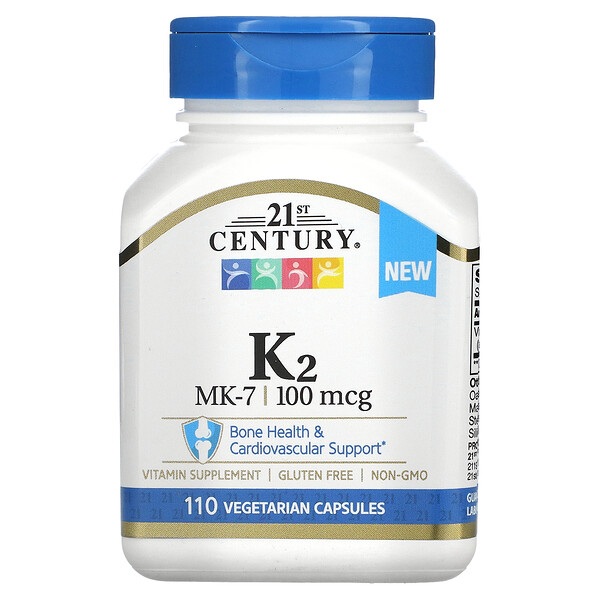 K2, MK-7, 100 мкг - 110 вегетарианских капсул - 21st Century 21st Century