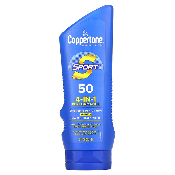 Sport, Солнцезащитный лосьон, эффективность 4-в-1, SPF 50, 7 жидких унций (207 мл) Coppertone