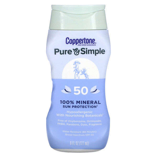 Pure & Simple, 100% минеральная защита от солнца, SPF 50, 6 жидких унций (177 мл) Coppertone