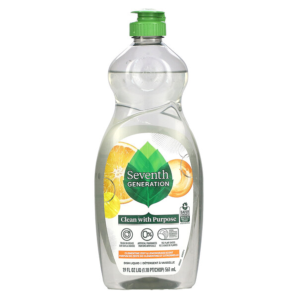 Dish Liquid, Clementine Zest & Lemongrass , 19 fl oz (561 ml) Seventh Generation