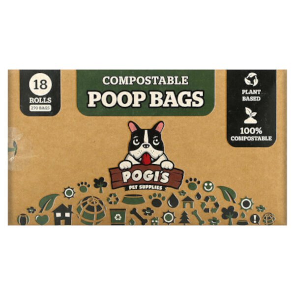 Compostable Poop Bags, 18 Rolls, 270 Bags Pogi's Pet Supplies