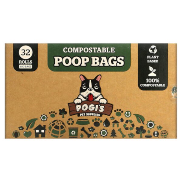 Compostable Poop Bags, 32 Rolls, 480 Bags Pogi's Pet Supplies