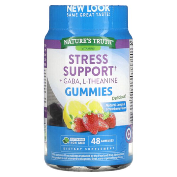 Stress Support + GABA, L-Theanine, Natural Lemon & Strawberry, 48 Gummies Nature's Truth