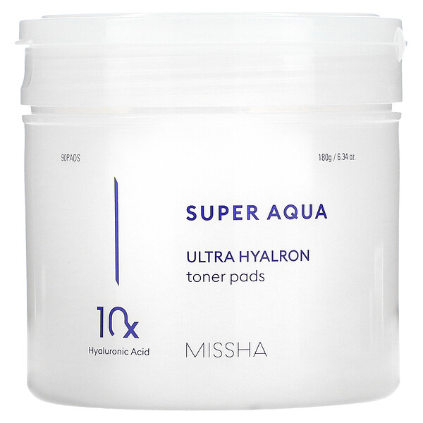 Super Aqua, подушечки с тонером для ультра-увлажнения, 90 подушечек, 6,34 унции (18 г) Missha