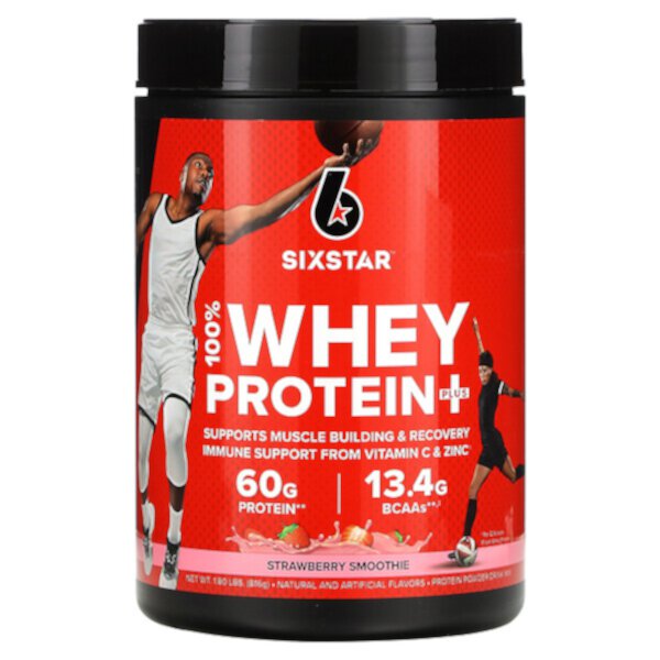 100% Whey Protein Plus, клубничный смузи, 1,8 фунта (816 г) SIXSTAR