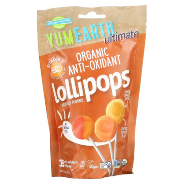 Ultimate, Organic Anti-Oxidant Lollipops, Mango, Orange,  Lemon, 15 Lollipops, 3.3 oz (93 g) YuMe