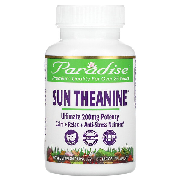 Sun Theanine, 200 mg, 90 Vegetarian Capsules (Вегетарианские капсулы) Paradise Herbs