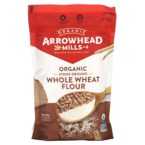 Organic Whole Wheat Flour, Stone Ground, 22 oz (623 g) Arrowhead Mills