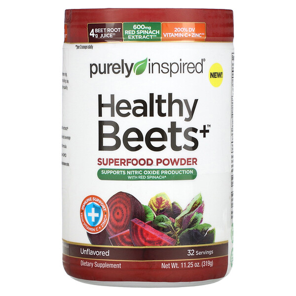 Суперпищевой порошок Healthy Beets+, без вкуса, 11,25 унции (319 г) Purely Inspired